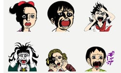 恐怖搞笑二重奏　楳圖一雄驚聲尖叫LINE貼圖 搞笑、恐怖、漫畫、楳圖一雄、尖叫