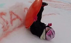 蘿莉正太一起跌個狗吃屎！自家庭院的滑雪賽 滑雪、庭院