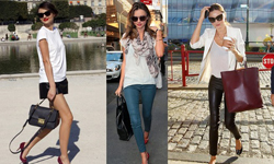 米蘭達私下最愛穿！專屬春夏的白T時髦搭配法 白T、Miranda Kerr、吊帶褲、合身長褲、基本款、西裝外套、及膝裙、短褲、短裙、領飾、領飾