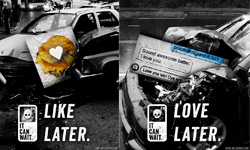 訊息真的可以等一下再回覆！車禍慘況宣導安全駕駛 Chris Melberger、警告標語、海報、Facebook、Line、Twitter、Whatsapp、行車安全、IT CAN WAIT