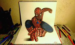 蜘蛛人從紙上彈跳而出？躍然「紙」上的3D視覺插畫 Nagai Hideyuki、3D、插畫、繪圖、蜘蛛人