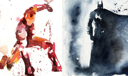 戰鬥力不減的蝙蝠俠、鋼鐵人！超級英雄水彩暈染畫 超級英雄、蜘蛛人、蝙蝠俠、鋼鐵人、閃電俠、鷹眼、黑寡婦、貓女、雷神索爾、浩克、美國隊長、金鋼狼、Blule、插畫、藝術、藝術
