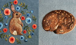 治癒人心的神奇藝術！溫暖森林系的童話刺繡 Chloe Giordano、刺繡、森林、松鼠、兔子、麻雀、英國、插畫家、藝術家、森林系、藝術