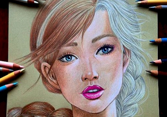 愛麗兒跟烏蘇拉的合體意外的無違和！經典動畫角色的超美半顏合體圖 Amanda Lee、插畫、插畫家、迪士尼、宮崎駿