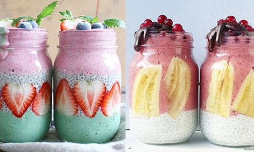 彷彿瓶中藝術的夏日聖品！令人垂涎欲滴的彩色水果冰沙 blueberrysmoothies、水果、冰沙