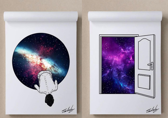 打開門就能飛向宇宙！彷彿做了一場白目夢的星空×現實生活奇幻插畫 Muhammed Salah、星空、現實生活、白日夢、奇幻