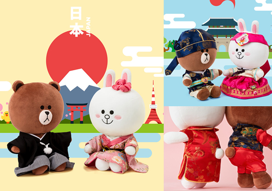 送這個給女友就對了啦〜中、日、韓「兔兔熊大結婚公仔」放閃新上市 LINE FRIENDS、兔兔、熊大、放閃、可愛、中國、日本、韓國、服飾、傳統   