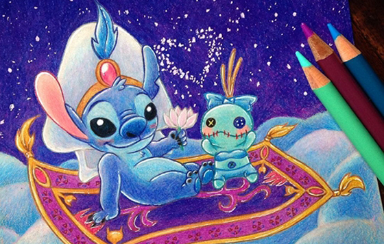 其實醜丫頭也很適合當茉莉？超有事的史迪奇亂入fan art 迪士尼、杯麵、卡通、雪寶、仙履奇緣