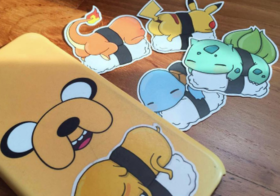 我要一份萌度破表的皮卡丘壽司！將卡通人物變成壽司的插畫家oodon oodon、插畫、貼紙、壽司、皮卡丘