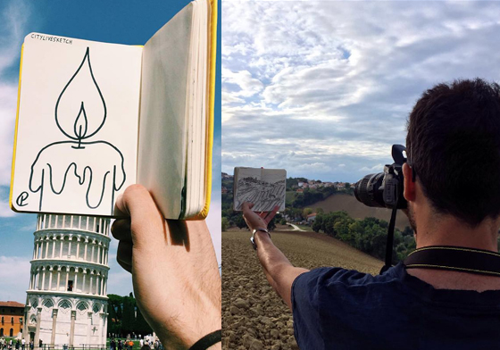 比薩斜塔的頂端竟然開始融化？義大利藝術家利用手繪將世界變有趣 citylivesketch、Pietro Cataudella、比薩斜塔、繪畫、攝影