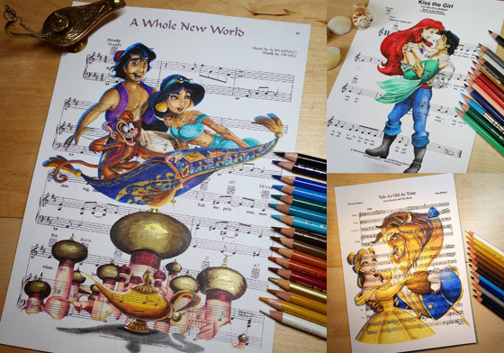 看一眼彷彿聽見〈A whole new world〉？琴譜上的迪士尼fan art 樂譜、琴譜、主題曲、迪士尼、公主
