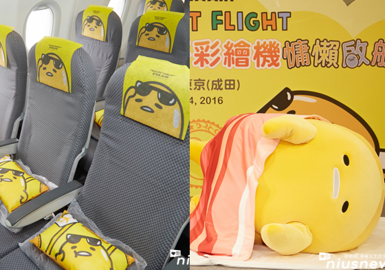 蛋黃哥本尊大駕光臨啦～長榮航空「蛋黃哥慵懶機」賣萌直擊大公開！ 愛玩妞、妞直擊、長榮航空、蛋黃哥、慵懶機
