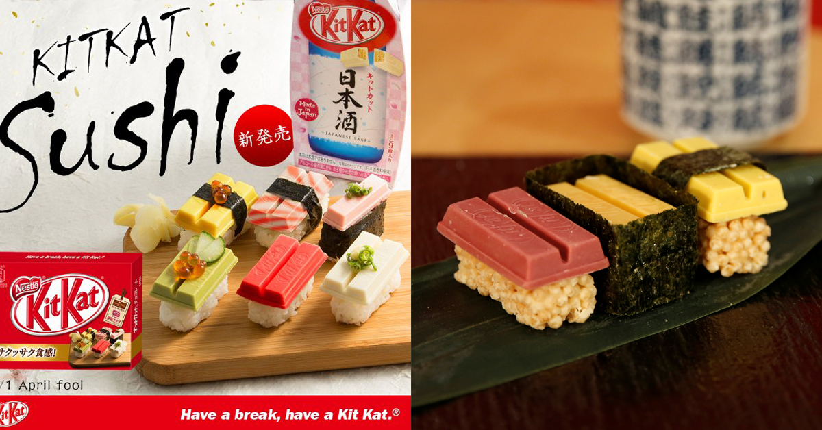 原來去年的愚人節沒有在開玩笑！KitKat真的推出巧克力握壽司啦 KitKat、KitKat Suishi、東京銀座、巧克力、巧克力握壽司、期間限定、限量、創意、愚人節、海苔、玉子燒