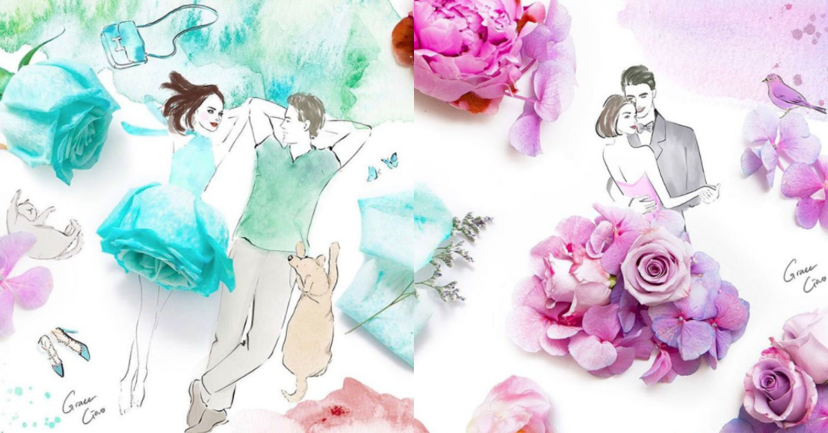 「第一次約會該穿哪件好呢？」美女插畫家用浪漫花朵畫出女孩的戀愛心事 插畫、美女、浪漫、花朵、女孩