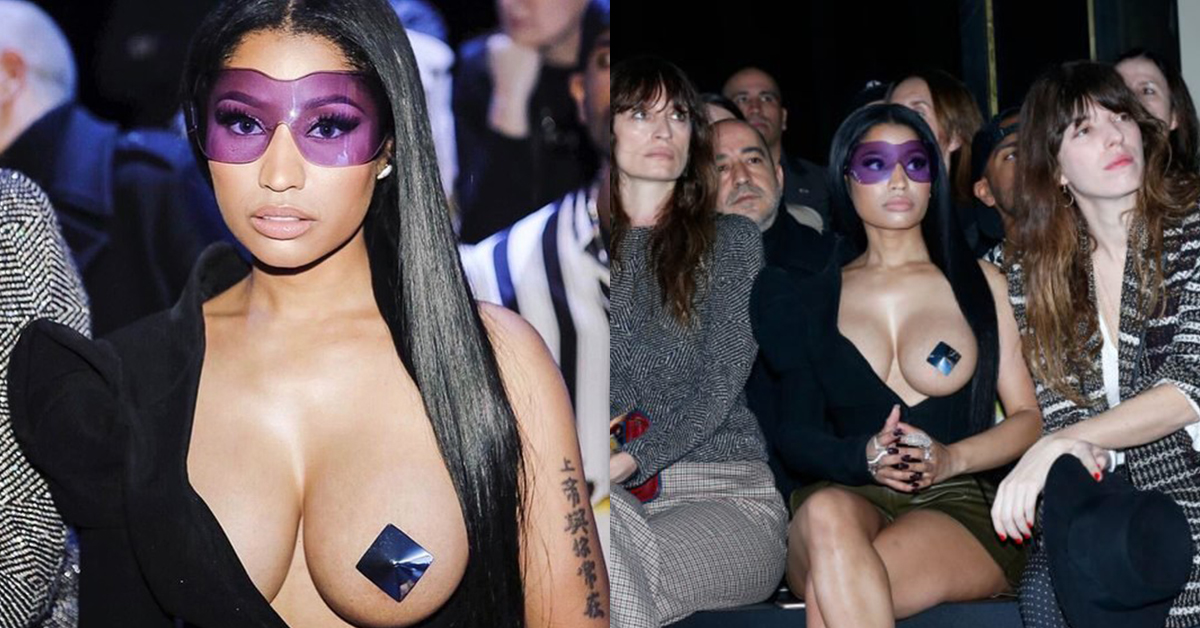 「新一代哺乳裝」？妮基米娜大露左豪乳看巴黎時裝周嚇壞大家 妮基米娜、Nicki Minaj、巴黎時裝周、fashion week、 Haider Ackermann