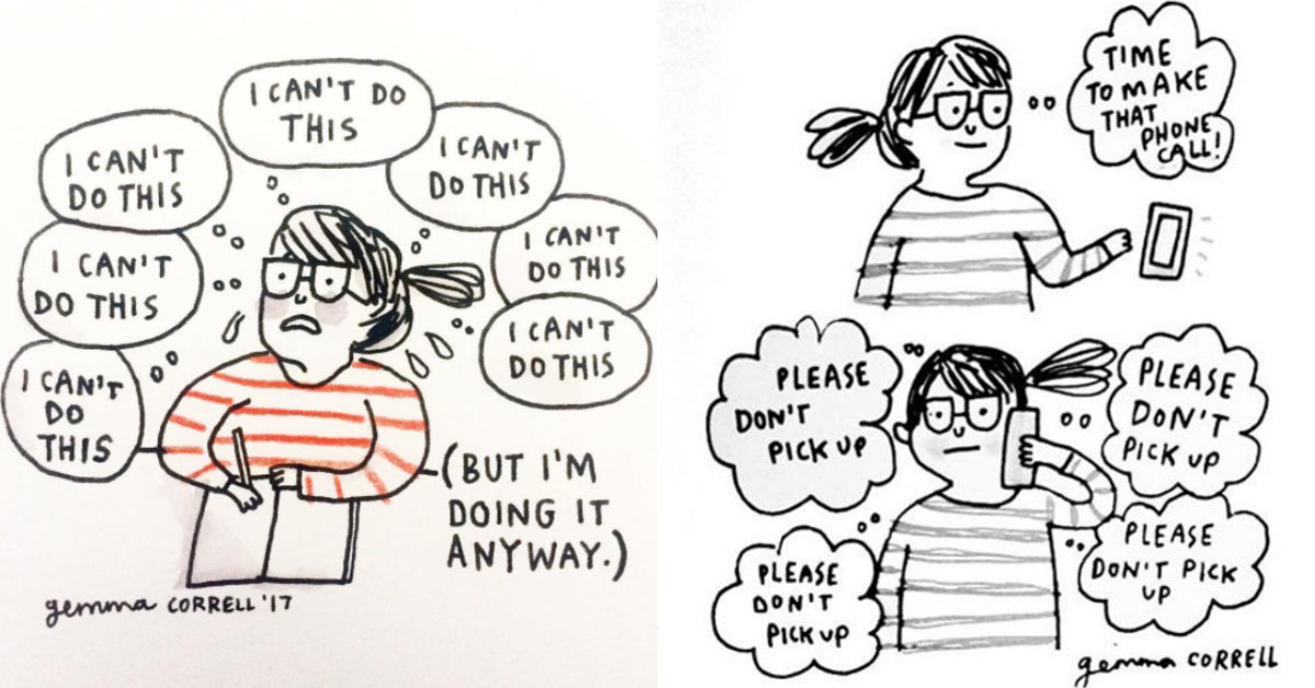 打電話時忍不住祈禱對方不要接？微厭世插畫要你笑看生命中的那些小小煩惱 Gemma Correll、插畫、幽默、女孩、厭世、憂愁、不完美、藝術