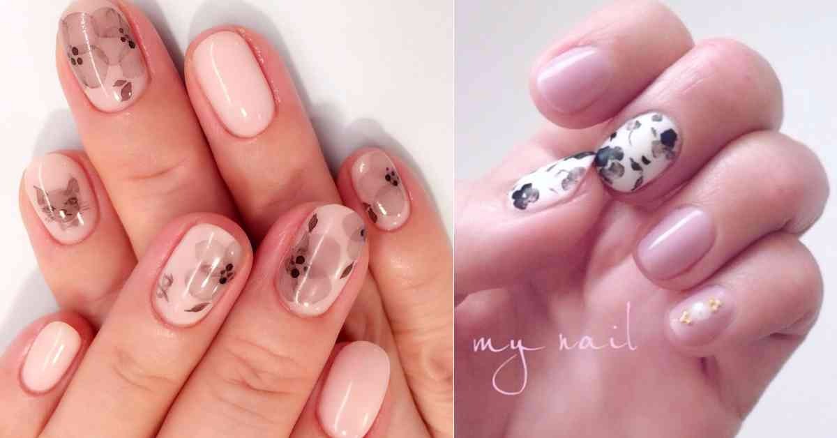 #水墨指彩真的美翻了！黑白、彩色花朵的暈染效果氣質又知性 水墨指彩、暈染、水墨画ネイル、水彩画ネイル、花朵