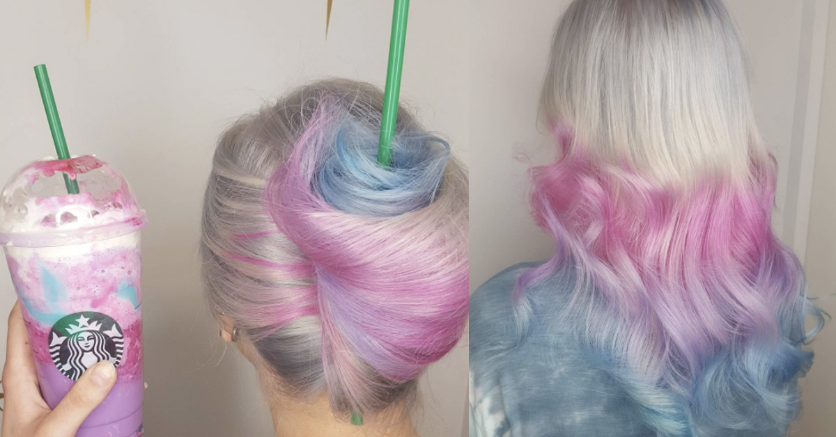 有好喝成這樣嗎？！髮型師也瘋狂幫客人染出「獨角獸星冰樂」夢幻髮色 獨角獸星冰樂、星巴克、夢幻、新髮色、染髮