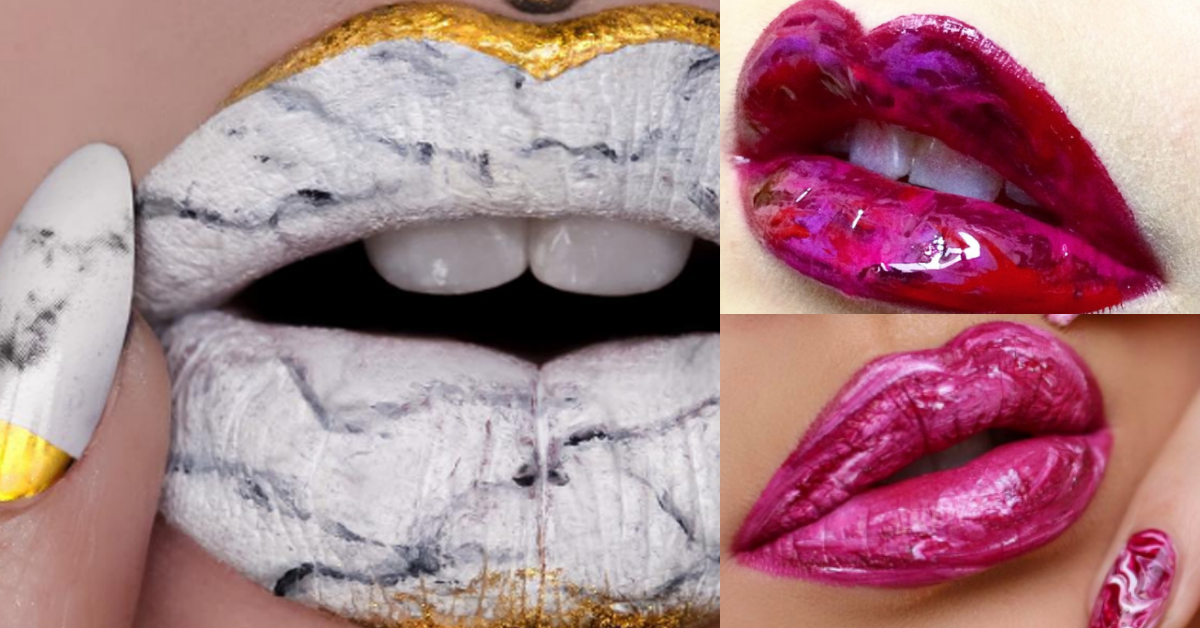 讓嘴唇也有質感的紋路！IG超紅前衛的「大理石紋唇彩」你敢嘗試嗎？ 唇彩、嘴唇、大理石紋、marblelips、質感、紋路