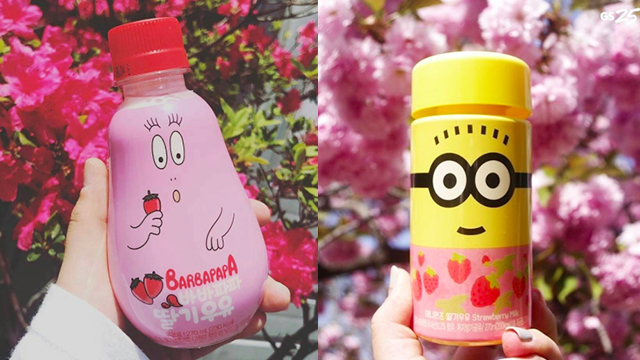 草莓牛奶就是韓國便利商店大勢！小小兵、泡泡先生粉嫩瓶裝讓妳少女心爆棚 愛玩妞、韓國、便利商店、7-11、GS25、泡泡先生、小小兵、草莓牛奶、可愛、少女心、瓶裝