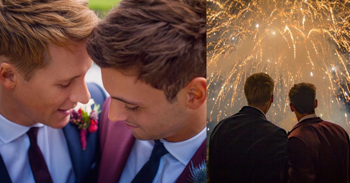 煙火浪漫婚禮媲美格雷！恭喜英國跳水金童湯姆戴利跟男友結婚啦 湯姆戴利、Tom Daley、達斯汀、Dustin Lance Black、結婚、英國、跳水金童