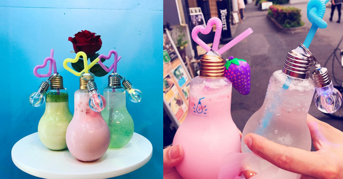 日本也有發光燈泡飲料惹！「原宿電気商会」閃亮登場 日本、原宿電気商会、發光、燈泡飲料、燈泡吊飾、草莓、蘇打、牛奶