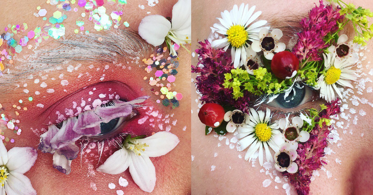 盛開在臉上的花園！英國少女的唯美花瓣妝容創作 花瓣妝、鮮花、花朵眼線、Ellie Costello、makeupisart_x
