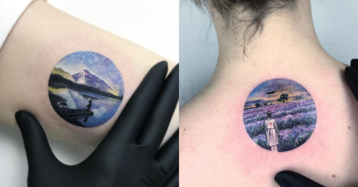 把身上的一扇窗留給旅行！刺一幅有著自己故事的圓形美景 Eva Krbdk、刺青、風景、風景刺青、圓形刺青、旅行、藝術
