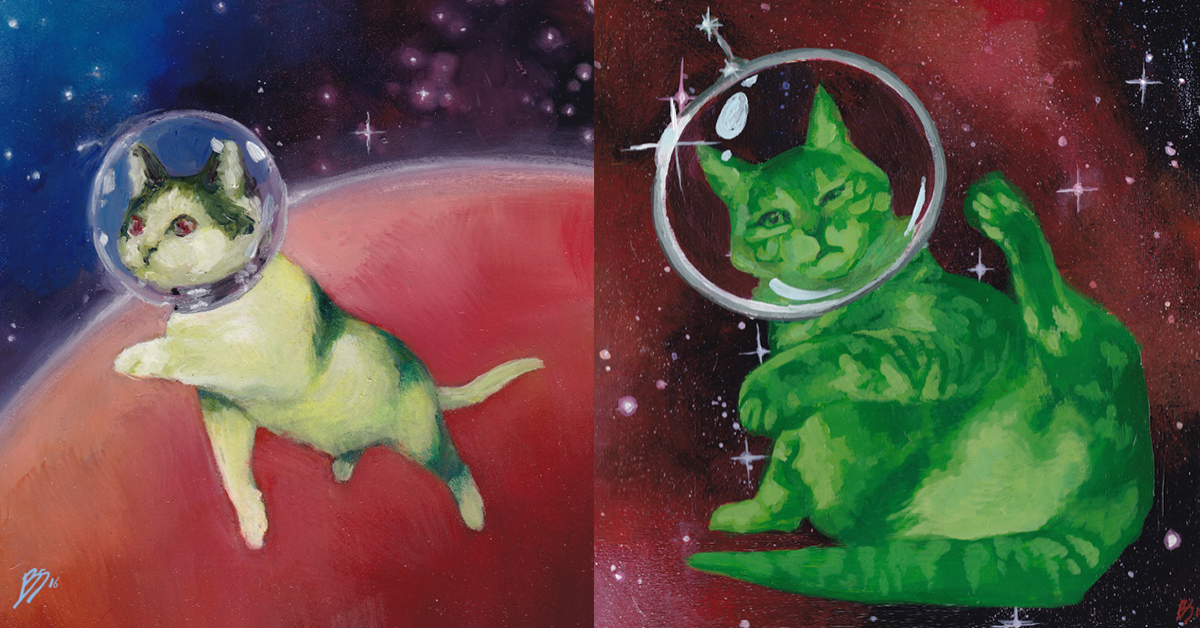 貓咪果然是最療癒的動物！可愛到不行的漂浮貓咪讓你我都獲得心靈的救贖 貓咪、療癒、紓壓、畫家、Bronwyn Schuster、宇宙、太空、漂浮、bronwyn.schuster、藝術