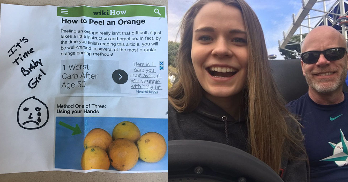 從幼稚園到大學每天幫女兒送午餐！爸爸最後的訊息「女兒，是時候了...」 Meg Sullivan、女兒傻瓜、午餐、便當、爸爸、橘子、溫馨