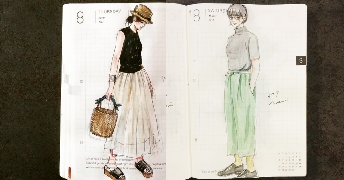 誰說全職媽媽在家只能帶小孩？看完這本穿搭日記你一定會自嘆不如！ mari919、手繪、穿搭、日記、OOTD