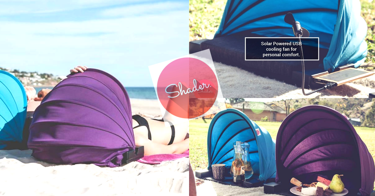 別讓風飛沙毀了你的沙灘啤酒！曬日光浴的神器「Shader」遮陽罩降臨 Shader、澳洲、設計、沙灘、遮陽、kickstarter