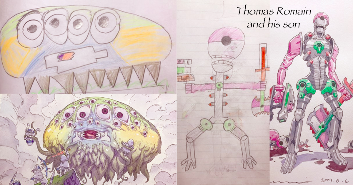 小男孩的鬼畫符變身超精緻動漫？動畫師爸爸巧妙將兒子的塗鴉大升級！ Thomas Romain、homas Romain、插畫、超強、兒子、親子、ThomasRomain ロマン・トマ、親子デザイン工房、Thomas Romain、藝術