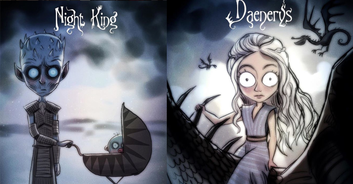 故事已經夠悲慘了還要用這畫風嗎？提姆波頓版本的《權力遊戲》超可愛插畫 權力遊戲、冰與火之歌、基特哈靈頓、Kit Harington、Jon Snow、雪諾、第七季、第八季、askandy、Andrew Tarusov龍女、提姆波頓、插畫、藝術