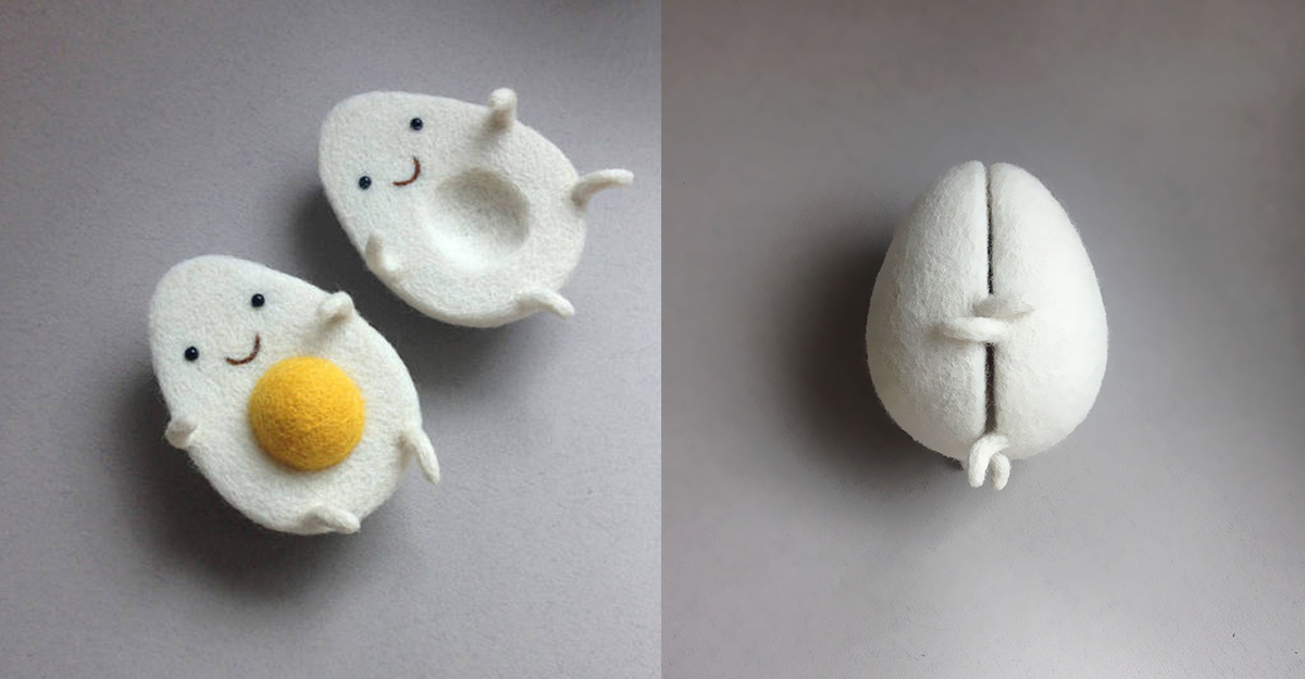 愛抱抱的蛋蛋也太可愛！單身狗看了也不會羨慕忌妒恨的「恩愛食物羊毛氈」 羊毛氈、可愛、萌、食物、Hanna Dovhan、Wooolsculpture、Аня Довгань、抱抱、擁抱、溫馨、藝術