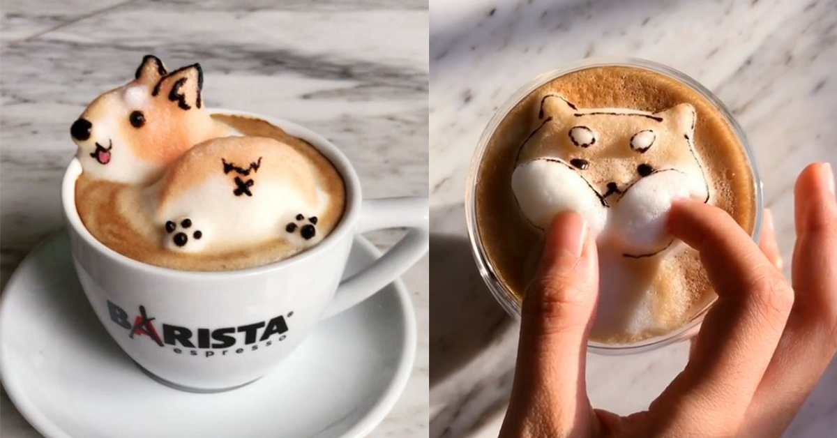 柯基性感屁屁最搖擺！超可愛立體拉花萌到你捨不得喝一口 咖啡、立體拉花、periperipeng、Daphne Tan、新加坡、柯基、藝術