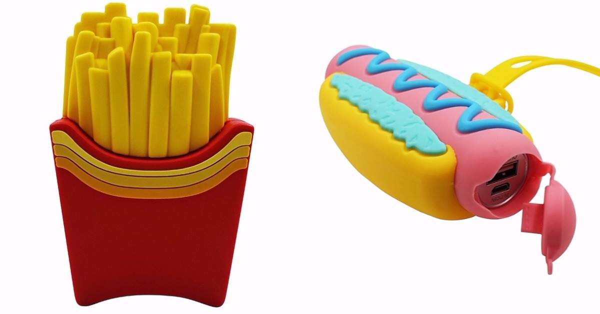 手機也吃薯條跟披薩來果腹！超Q的垃圾食物行動電源特蒐 行動電源、手機週邊、薯條、披薩、冰淇淋、熱狗、辣醬、垃圾食物、掛飾