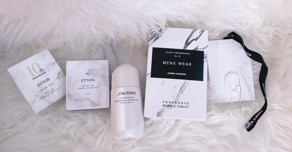 加了「大理石紋」質感就是不一樣！大理石紋美妝、香氛實品開箱給你看！ 大理石擴香、大理石、資生堂、COSMICMANSION、ETVOS、底妝、大理石美妝