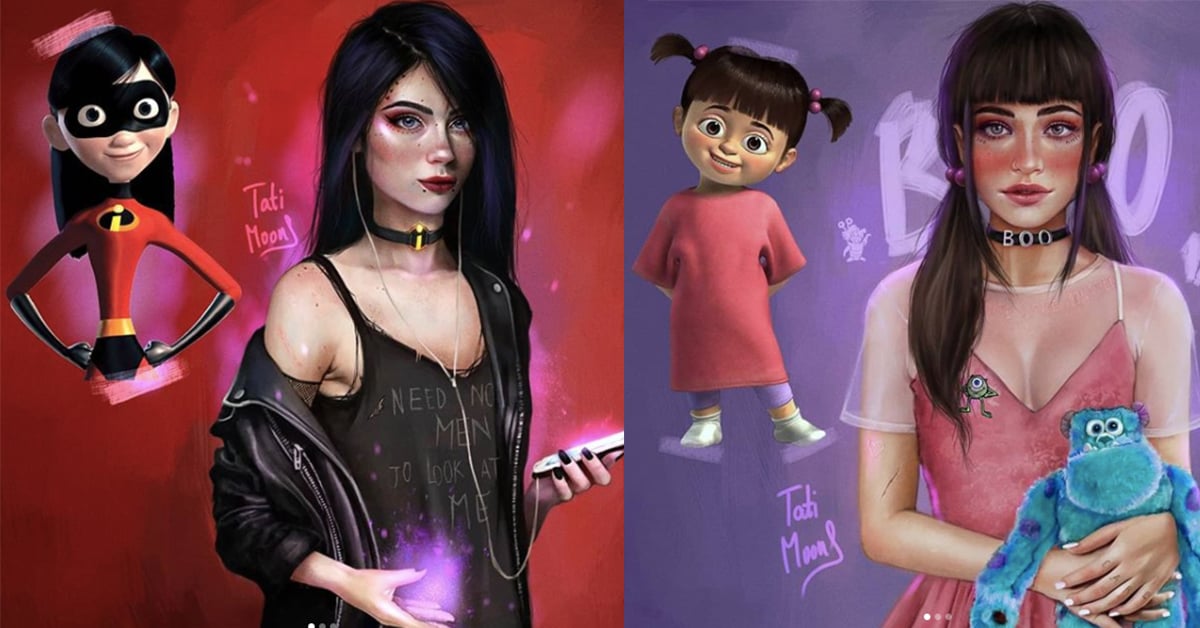 《超人特攻隊》的姊姊根本超龐克！19歲少女把動畫人物都變酷了～ 動畫、改編、插畫、數位插畫、Tati Moons、tatimoons、艾莎、超人特攻隊、巴小倩、怪獸電公司、Boo、阿布、泡泡糖公主、探險活寶百科、睡美人、飛天小女警、藝術