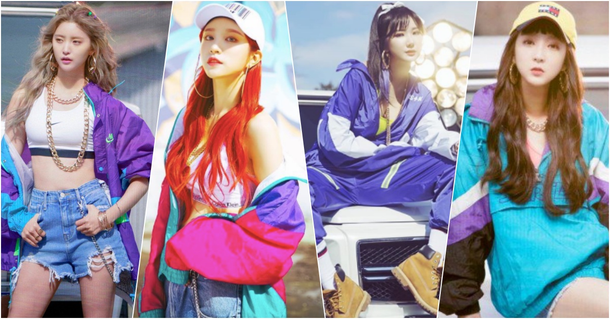  快去找體育老師借衣服！EXID新歌「LADY」穿上撞色風衣運動外套好潮喔～ EXID、HANI、LADY、復古、運動外套