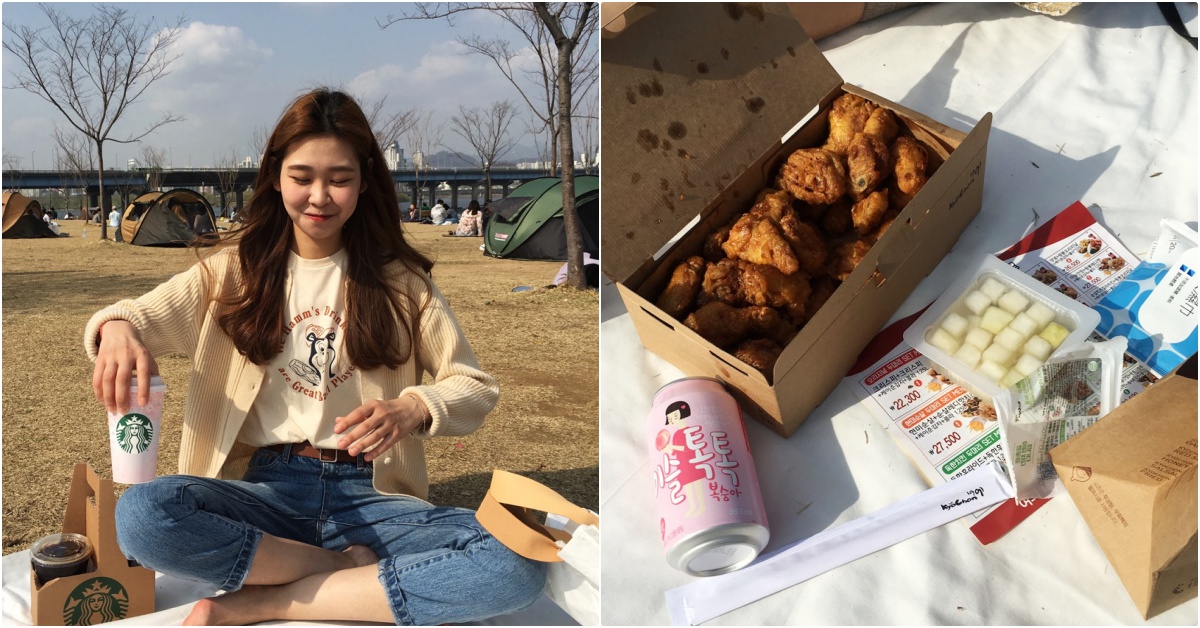 【M's首爾留學日記】炸雞配啤酒《漢江公園野餐》披上奶油色外套出發吧♡   韓國留學日記 、Menghan_M 、陌生首爾 、妞專欄、漢江野餐、韓妞穿搭、野餐穿搭
