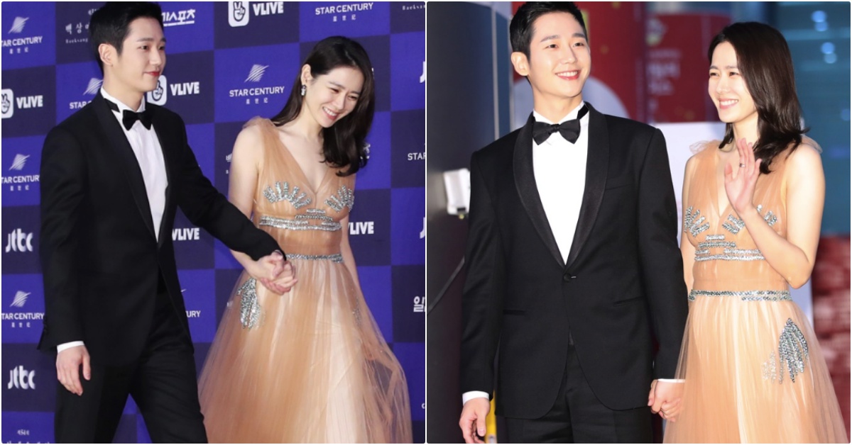 牽手會把心牽走♡丁海寅牽起孫藝真踏上「百想藝術大賞」，紅毯都變粉紅色的惹！ 第54屆百想藝術大賞、丁海寅、孫藝真、姐弟戀CP、經常請吃飯的漂亮姐姐、韓星CP、韓國頒獎典禮