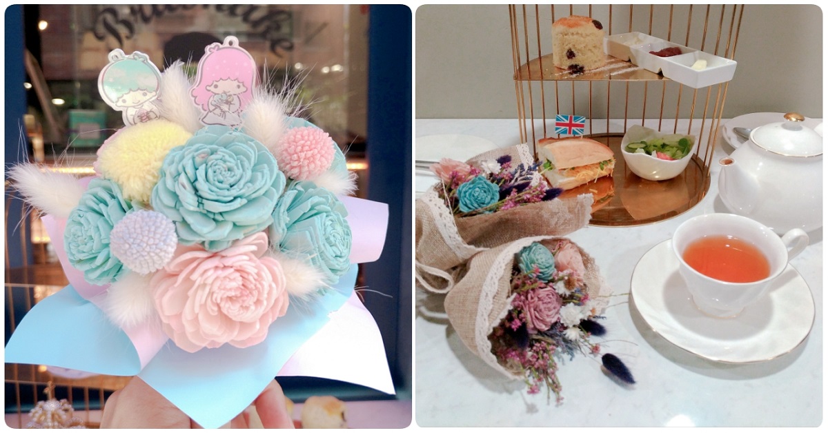 被KikiLala祝福的不凋花大集合！天使色花禮盒×花藝下午茶神召喚少女心 KikiLala、三麗鷗、楽彼客製花禮、英國奶奶、英式下午茶、司康、不凋花、乾燥花