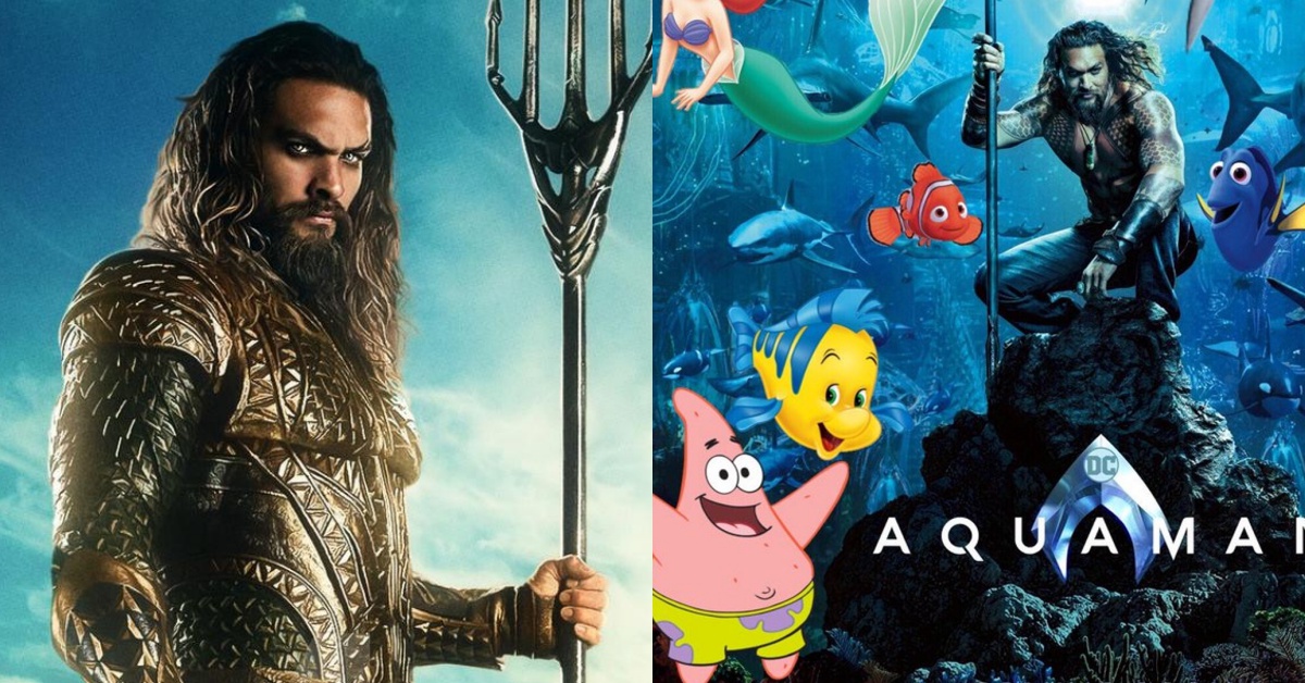 派大星、海底總動員可愛亂入《水行俠》電影海報，傑森摩莫亞真的變成海龍王了啦！ 水行俠、溫子仁、傑森摩莫亞、海底總動員