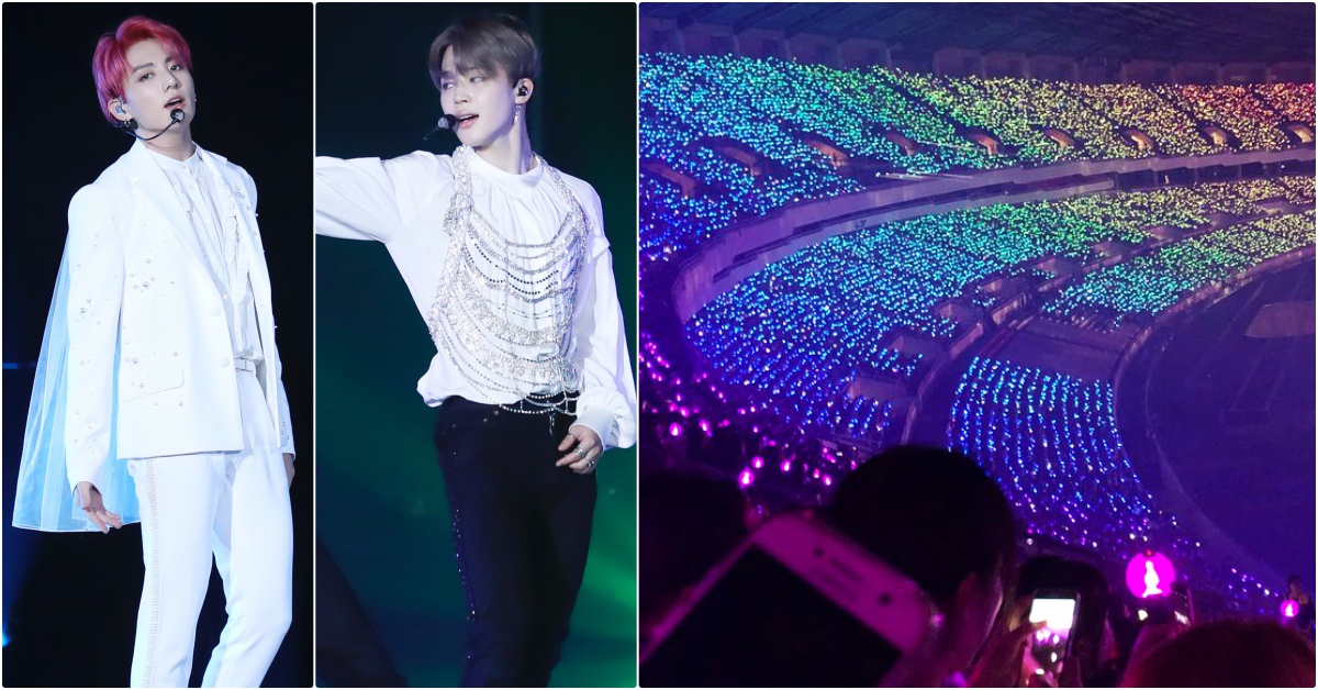 BTS演唱會9萬阿米大軍的歷代級壯觀應援…史上最美漸層「彩虹浪」！現場直拍點閱率爆啦♡ BTS演唱會、防彈少年團、漸層彩虹浪、彩虹海、阿米棒、防彈首爾控、防彈巡迴、BTS World Tour：Love Yourself