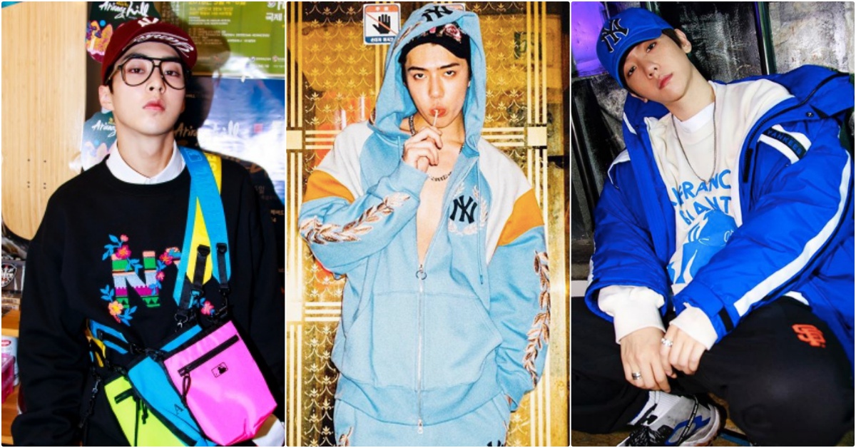 整個首爾都是歐巴的伸展台♡EXO把5倍大LOGO穿上身與MLB Korea再度聯手啦！ MLB Korea、EXO、首爾街拍、EXO代言、Xiumin、Kai、燦烈、世勳、伯賢、EXO畫報、韓國街頭穿搭