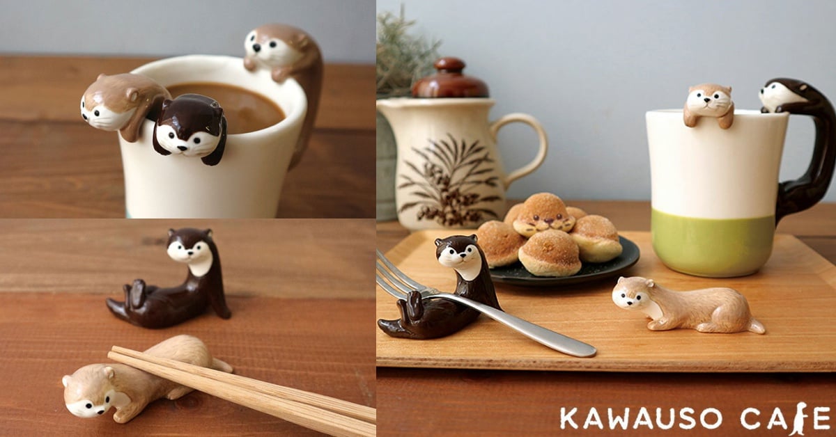 水獺怎能這麼可愛！KAWAUSO CAFE的超療癒雜貨一秒融化你的心 水獺、KAWAUSO CAFE、雜貨、杯子、筷架、湯匙