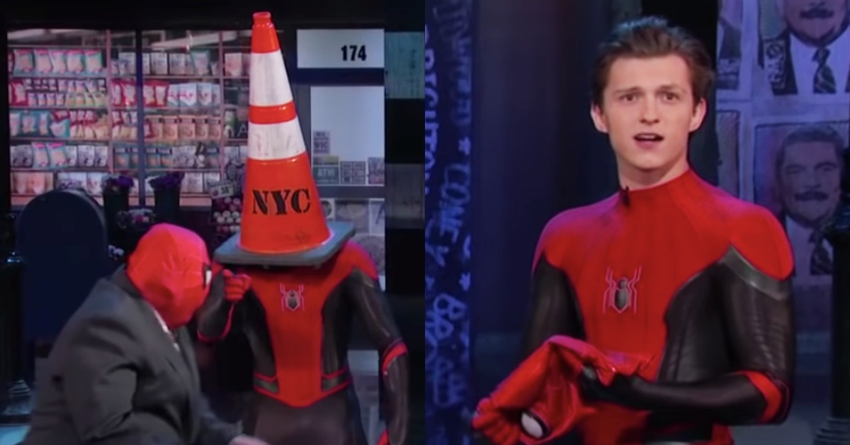 湯姆荷蘭面罩被偷糗戴三角錐！穿上全新蜘蛛人勁裝宣傳《蜘蛛人：離家日》！ 湯姆荷蘭、蜘蛛人、蜘蛛人離家日、Jimmy Kimmel