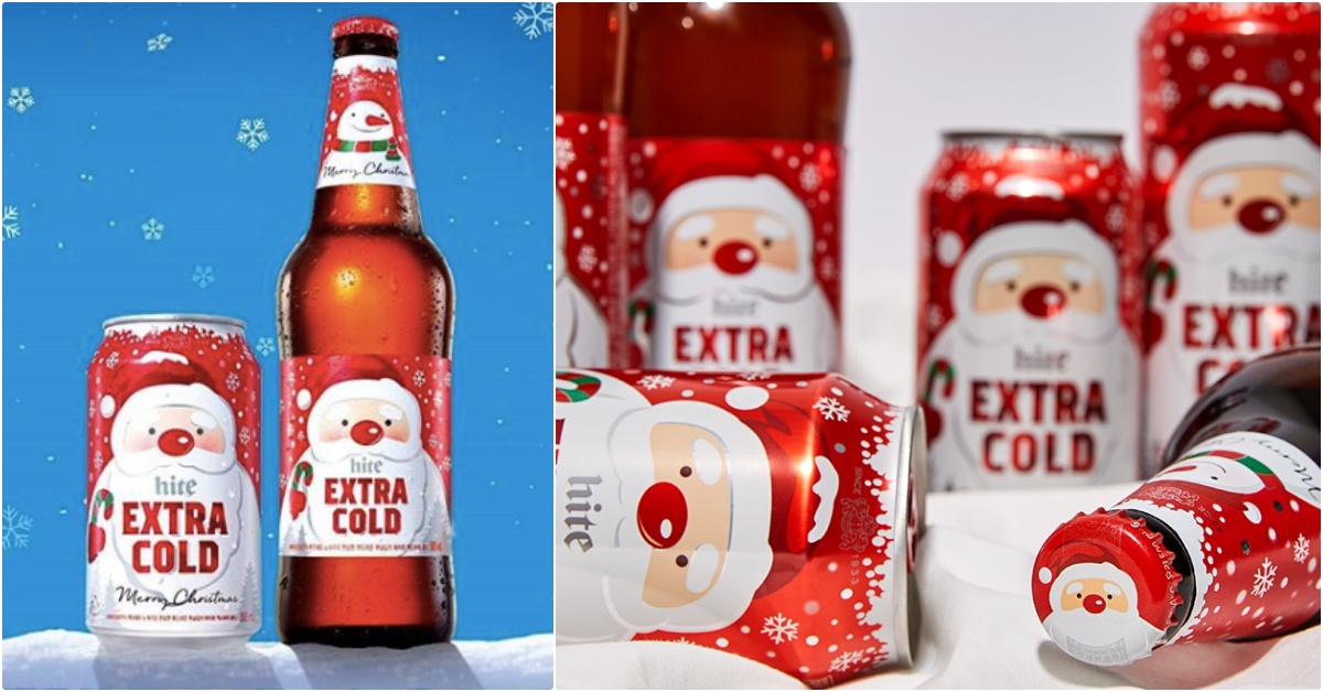 請給我一罐「聖誕老公公」♡韓國Hite啤酒換上超萌新裝引發暴動，韓妞已經準備好掃空超商啦！ Hite啤酒、韓國啤酒、聖誕老公公啤酒、雪人啤酒、聖誕節限定、Hite聖誕版、聖誕啤酒