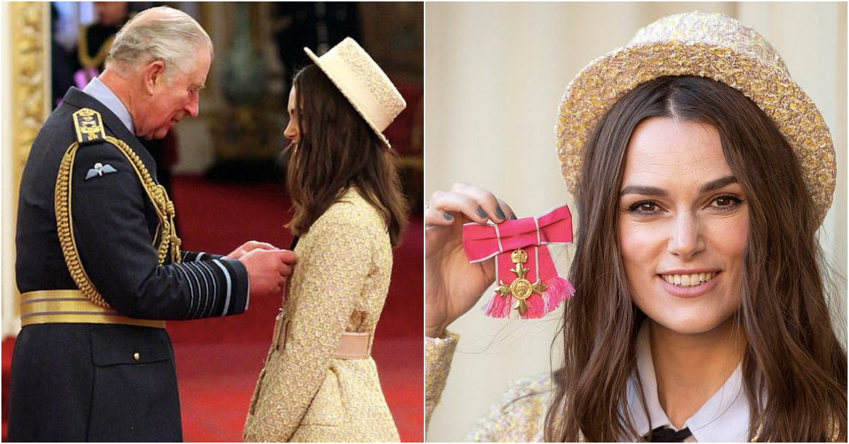 綺拉奈特莉獲頒英國皇室勳章！身穿鵝黃色Chanel套裝開心領獎！ Keira Knightley、綺拉奈特莉、英國皇室、查爾斯王子